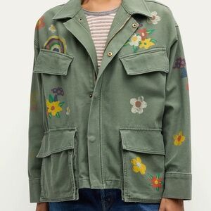 MOTHER Green Utility Jacket with Floral Embroidery
